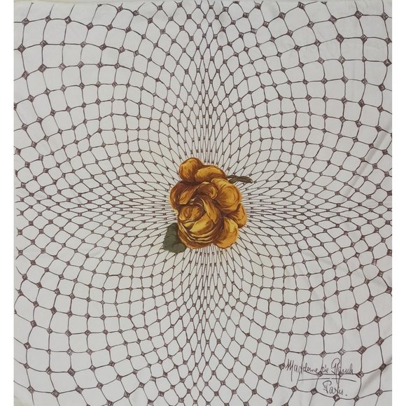 MADELEINE DE RAUCH Ivory Geometric Floral Scarf 30.5"/ 29.5” EC - Picture 2 of 10